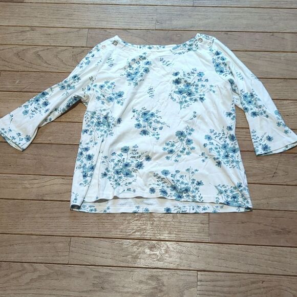 Women's Croft & Barrow white blouse with teal floral print size XXL - Picture 1 of 4